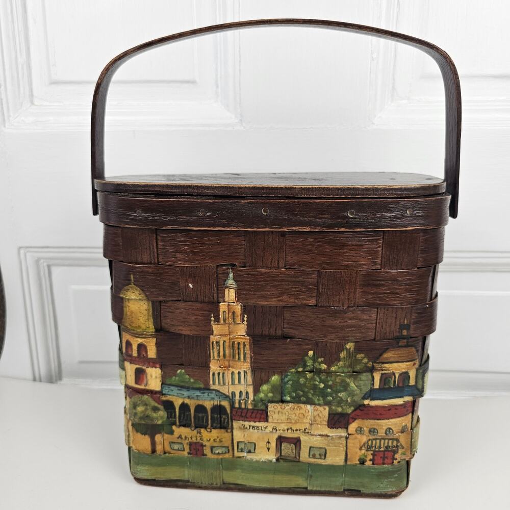 VTG 1970s basket purse hand painted KCMO Country Club Plaza stores
